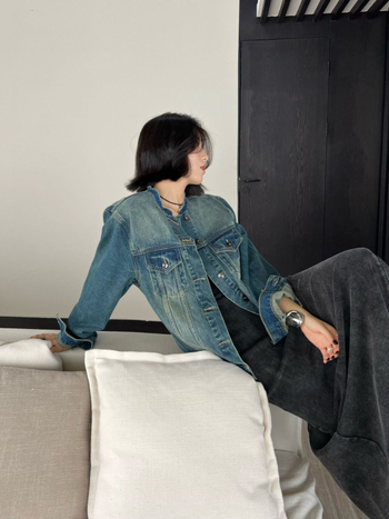 Sieviešu džinsa jaka ar apaļu kaklu, brīvs piegriezums, rudens korejiešu stila, slaida silueta, ikdienas lietošanai