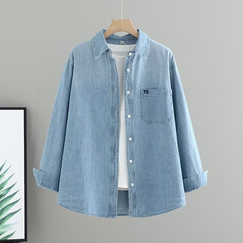 Kokvilnas krekls retro stilā, brīvā piegriezuma, garas piedurknes, 80–90% kokvilna