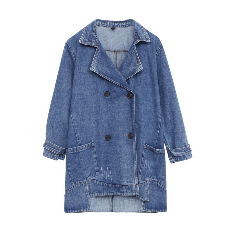 Jachetă din denim cu croială relaxată, decolteu în V, mâneci lungi, țesătură din bumbac