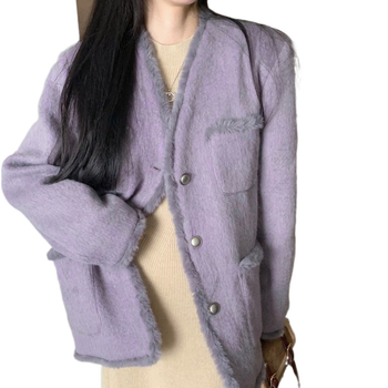 Palton din lână cu design retro, lungime medie, guler V, mâneci lungi, croială lejeră, detaliu patchwork, primăvară 2025