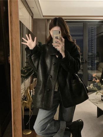 Geacă damă de iarnă în stil Maillard retro, poliester, guler polo, mâneci lungi, lungime normală