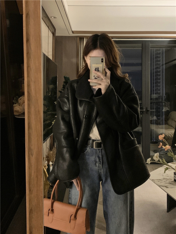 Geacă damă de iarnă în stil Maillard retro, poliester, guler polo, mâneci lungi, lungime normală