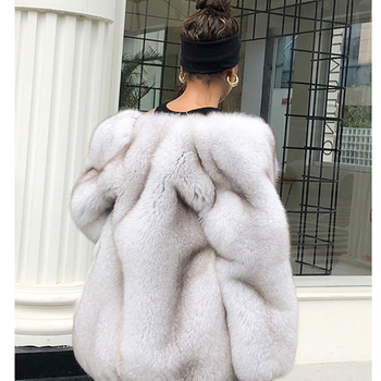 Ženski kaput od umjetnog krzna, srednja duljina, okrugli ovratnik, dugi rukavi, studentski stil