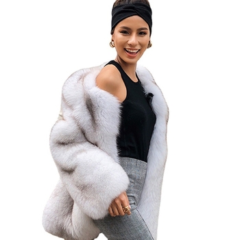 Ženski kaput od umjetnog krzna, srednja duljina, okrugli ovratnik, dugi rukavi, studentski stil