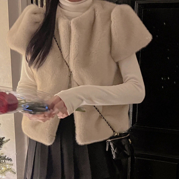 Vesta od norkine krzna, duga verzija, korejski stil, krzneni ovratnik, zima 2025