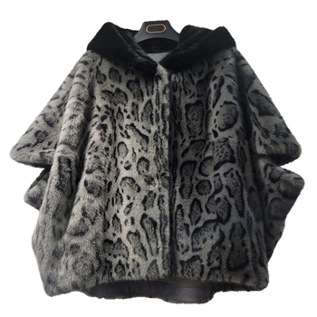 Puhati kaput s leopard printom od lažne kože, kapuljača, bez rukava, poliester tkanina, duljina 40–50 cm, euro-američki street stil