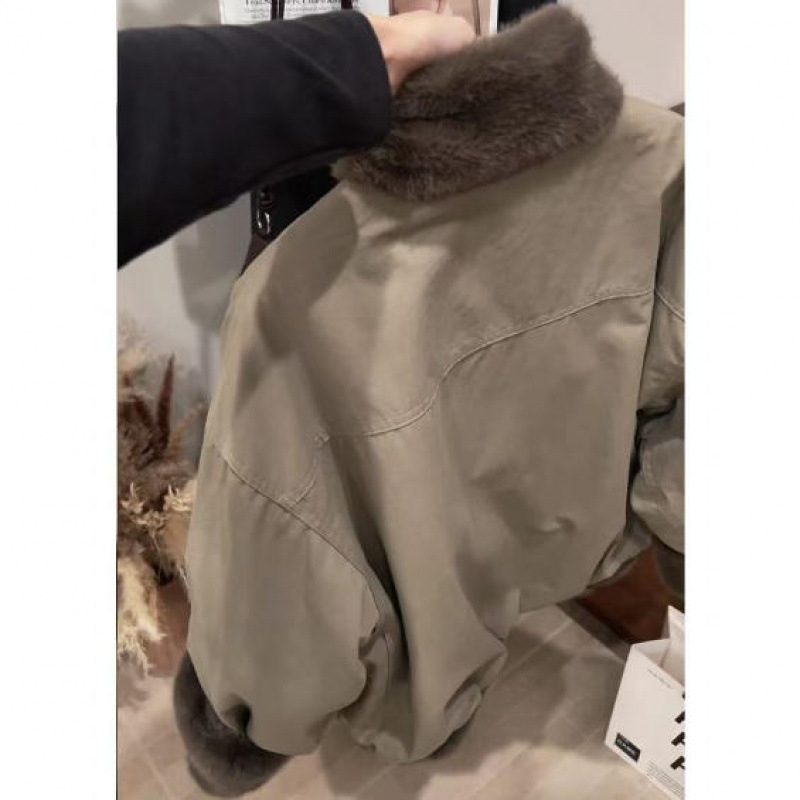 Geacă all-in-one pentru femei cu panou de blană și guler lotus, fibră acrilică, mâneci lungi, stil street, iarnă 2025