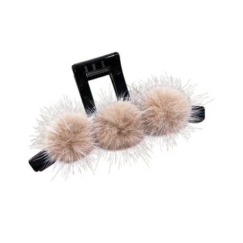 Клип за коса с топка от норка, ръчна изработка, щипка за коса с захват, луксозен стил, есен 2025