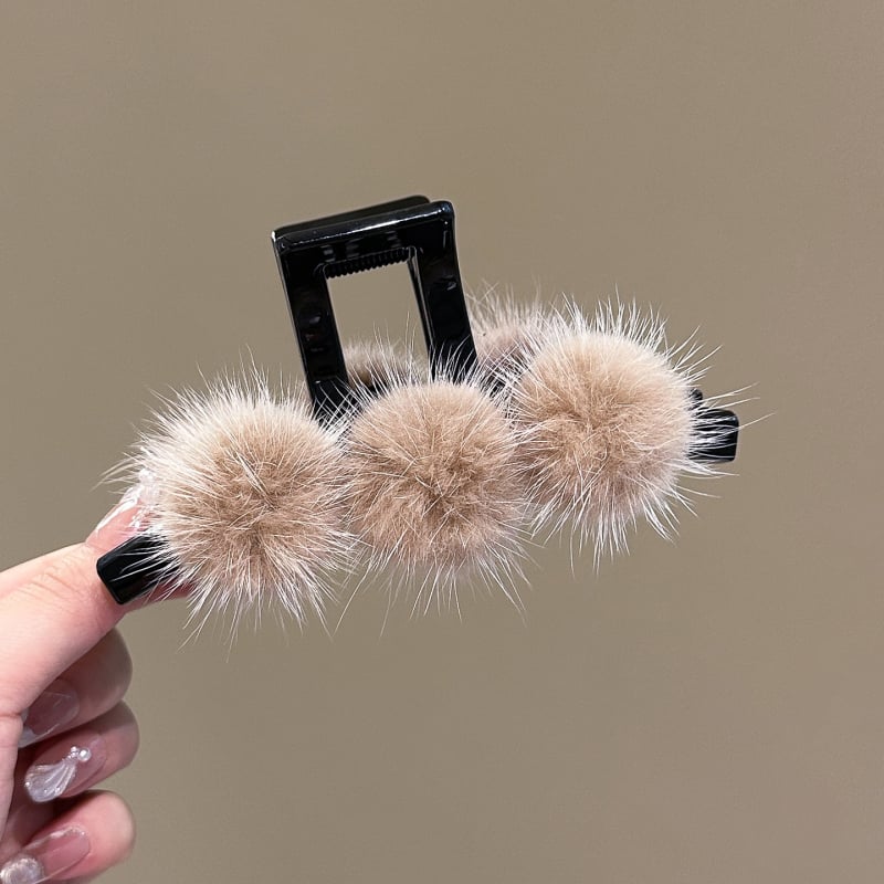 Клип за коса с топка от норка, ръчна изработка, щипка за коса с захват, луксозен стил, есен 2025