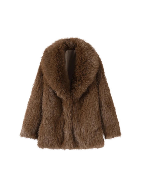 Palton din blană artificială pentru femei, mâneci lungi, guler pătrat, guler din blană, Iarna 2025