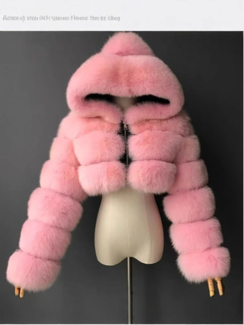 Geacă scurtă din blană artificială cu glugă pentru femei, mâneci lungi, primăvara 2025