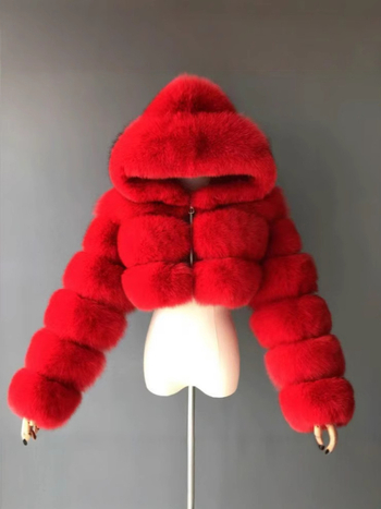 Geacă scurtă din blană artificială cu glugă pentru femei, mâneci lungi, primăvara 2025