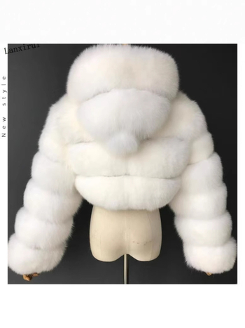 Geacă scurtă din blană artificială cu glugă pentru femei, mâneci lungi, primăvara 2025