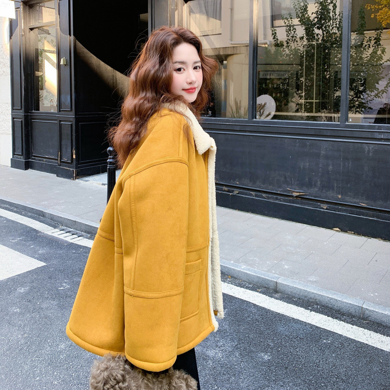 Γυναικείο παλτό από πολυεστέρα με ψεύτικη γούνα, κουκούλα, μακριά μανίκια, χαλαρή γραμμή, ιαπωνο-κορεατικό στυλ.