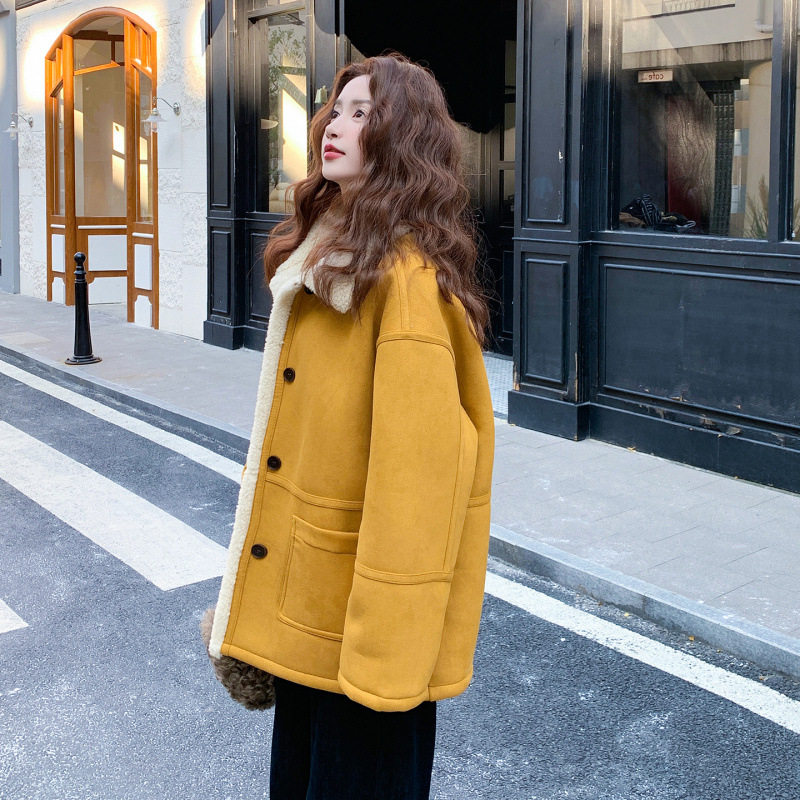 Γυναικείο παλτό από πολυεστέρα με ψεύτικη γούνα, κουκούλα, μακριά μανίκια, χαλαρή γραμμή, ιαπωνο-κορεατικό στυλ.