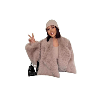 Palton din blană artificială, lungime medie, cu guler de costum, stil european-american, iarna 2025, pentru femei