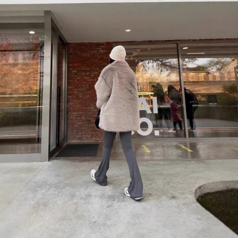 Palton din blană artificială, lungime medie, cu guler de costum, stil european-american, iarna 2025, pentru femei