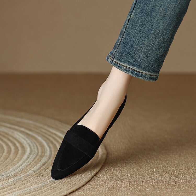 Loafers damă – vârf rotund – partea superioară din piele naturală – căptușeală din piele de porc – toc mic și gros – deschidere joasă