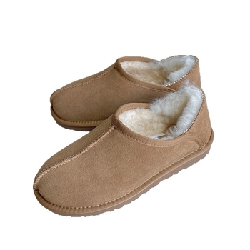 Pantofole de iarnă unisex, cu căptușeală din blană și curea pe spate, încălțăminte caldă, antiderapantă, partea superioară din nubuc de vițel, talpă TPR