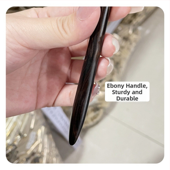 Наклонена четка за вежди с козина от енот, ебонова дръжка, дълга дръжка, единична опаковка