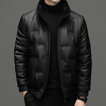 Muško kožno jakna od prave ovčje kože s odvojivom kapulom i prednjim zatvaračem – zima 2022