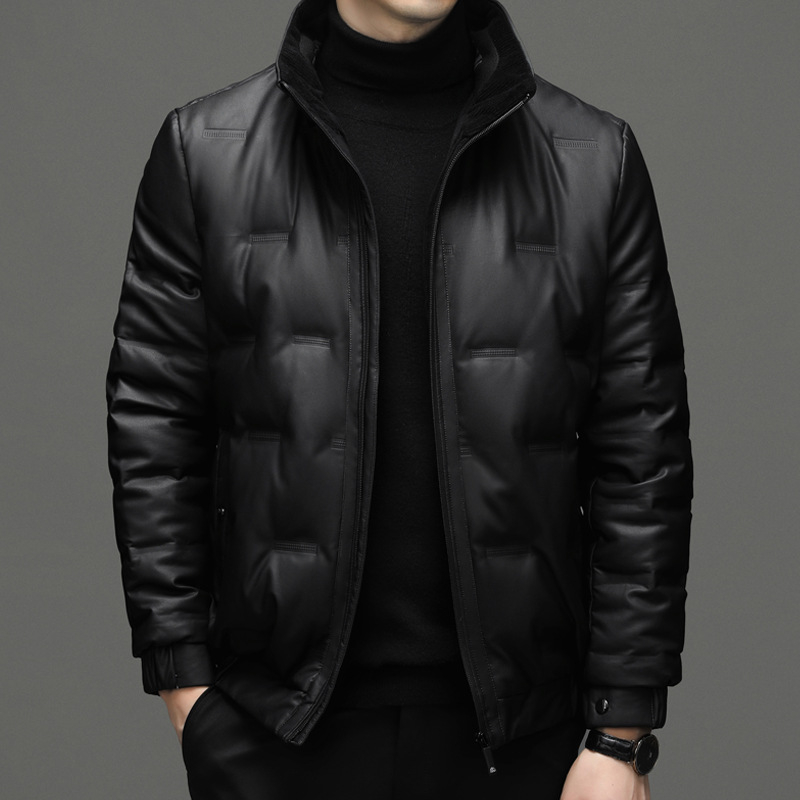 Muško kožno jakna od prave ovčje kože s odvojivom kapulom i prednjim zatvaračem – zima 2022