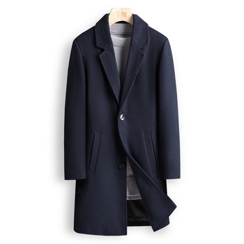 Koreai stílusú gyapjúkabát, álló gallérral, egyrészes gombolás, középhosszú