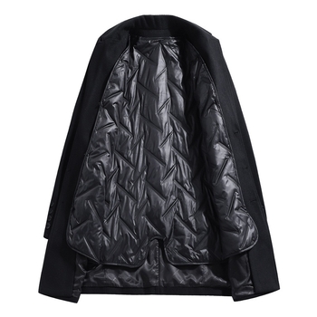 Koreai stílusú gyapjúkabát, álló gallérral, egyrészes gombolás, középhosszú