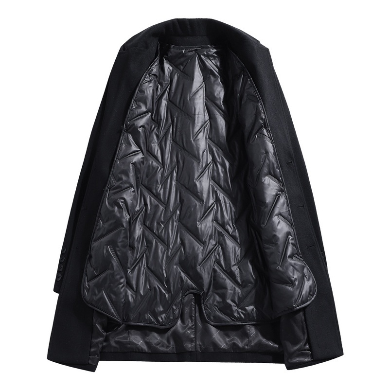 Koreai stílusú gyapjúkabát, álló gallérral, egyrészes gombolás, középhosszú