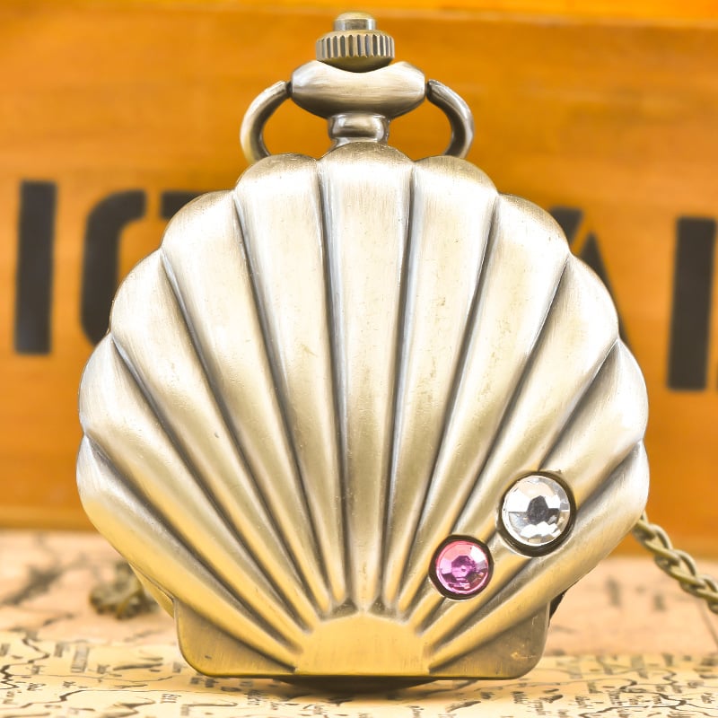 Ceas de buzunar antic cu capac din sidef și accente de diamant, mișcare cuarț SL68, carcasă din aliaj