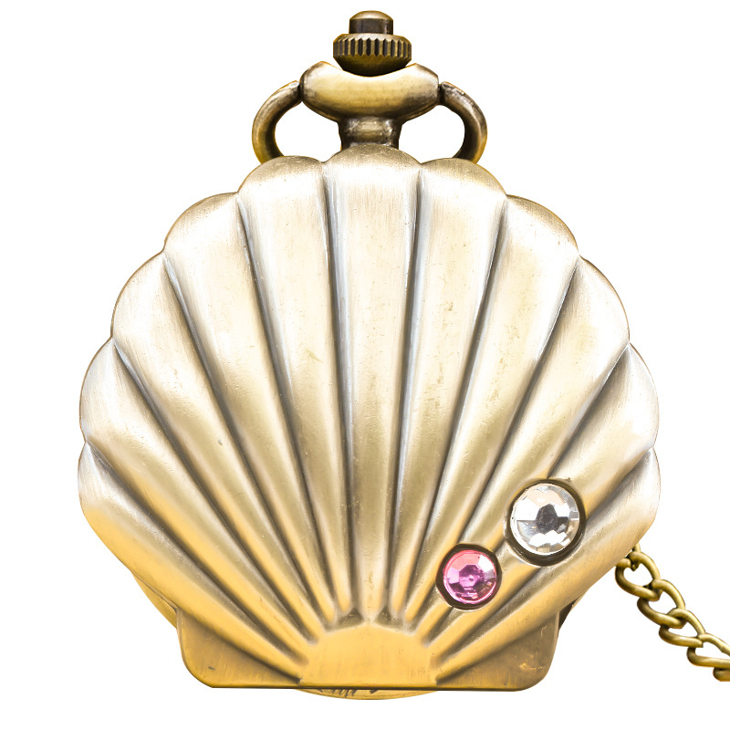 Ceas de buzunar antic cu capac din sidef și accente de diamant, mișcare cuarț SL68, carcasă din aliaj