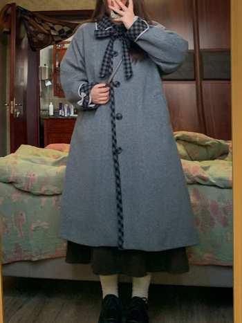 Garš kokvilnas mētelis vienkrāsains, japāņu un korejiešu brīvā stila, ar vienu rindu pogu