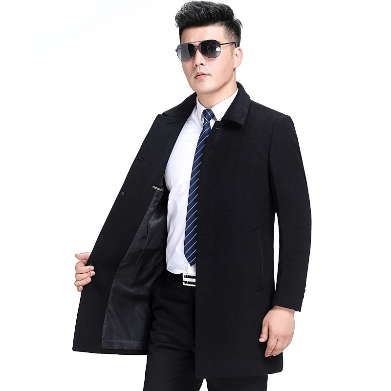 Vīriešu vilnas kašmīra mētelis vidēja garuma, vienrindu pogu slēgums, biznesa ikdienas stilā