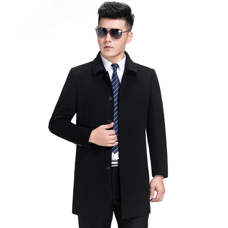 Vīriešu vilnas kašmīra mētelis vidēja garuma, vienrindu pogu slēgums, biznesa ikdienas stilā