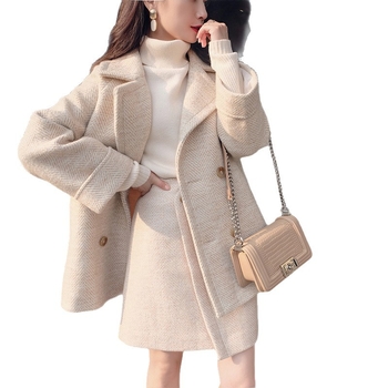 Divdaļīgs ikdienas vilnas komplekts, Ziemas 2025, Chenille audums ar spandeksu un regenerēto celulozes šķiedru, Japāņu/Korejas brīvā laika stils, dubultā aizdare