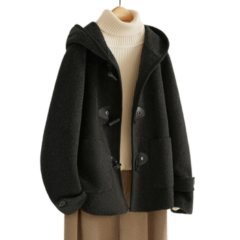 Sieviešu chenille kapucēta jaka ar brīvu piegriezumu, kažokādas apkakle, 3/4 garuma piedurknes, galvenais materiāls: elastāns, īss garums 40–50 cm, Ziemas 2025