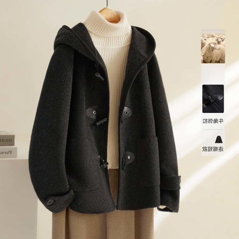 Sieviešu chenille kapucēta jaka ar brīvu piegriezumu, kažokādas apkakle, 3/4 garuma piedurknes, galvenais materiāls: elastāns, īss garums 40–50 cm, Ziemas 2025