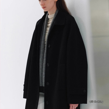 Sieviešu vilnas jaka ar kažokādas apkakli, vienkrāsaina, slēgšana ar vienu pogu, taisns siluets, japāņu-korejiešu brīvā stila