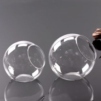 Сукулентен микро ландшафт в кръгла стъклена топка – плантер с наклонен отвор, стъкло от висок боросиликат