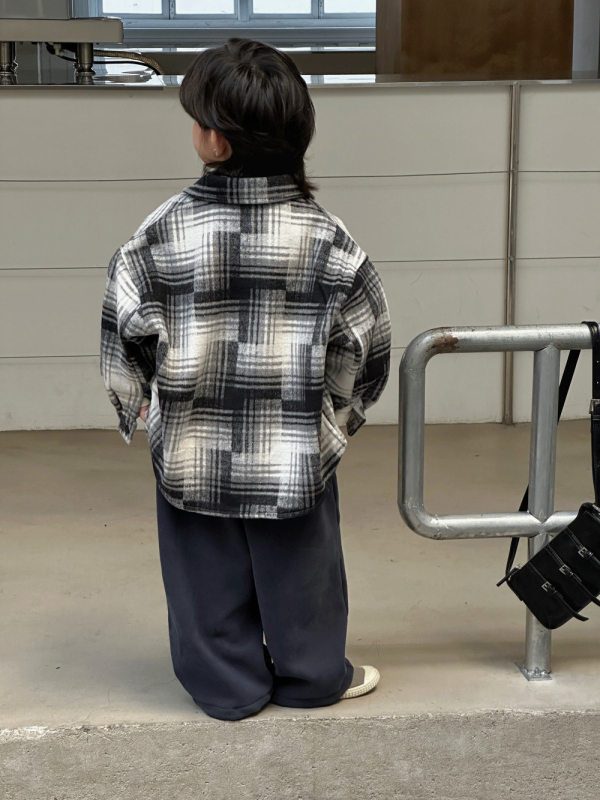 Dječja jakna-košulja kariranog uzorka, debela, zimska 2025, korejski stil, unisex, dugi rukav, srednja duljina, kopčanje na gumbe, podstava poliester