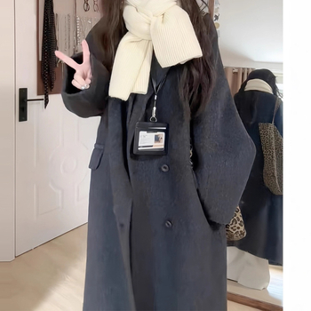 Chenille vienkrāsains mētelis, Ziemas 2025, dubultā aizdare, garas piedurknes