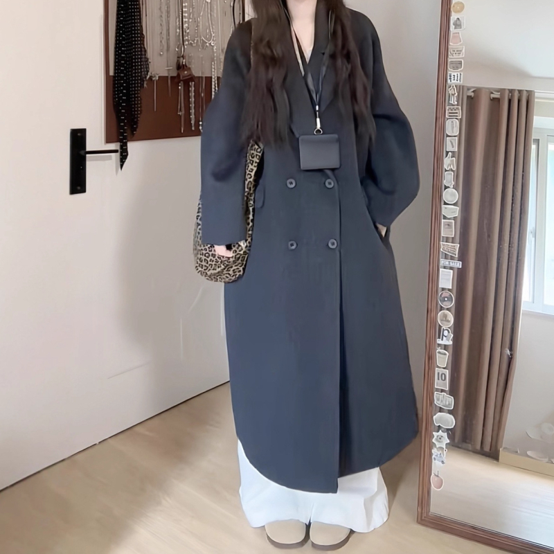 Chenille vienkrāsains mētelis, Ziemas 2025, dubultā aizdare, garas piedurknes