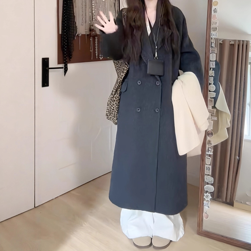 Chenille vienkrāsains mētelis, Ziemas 2025, dubultā aizdare, garas piedurknes