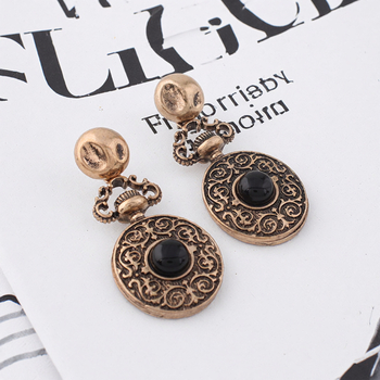 Cercei - Circular, relief dublu față în stil de ceas de buzunar, inspirat de palat, știfturi din argint 925, placare electrochimică, materiale mixte