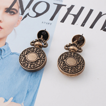 Cercei - Circular, relief dublu față în stil de ceas de buzunar, inspirat de palat, știfturi din argint 925, placare electrochimică, materiale mixte