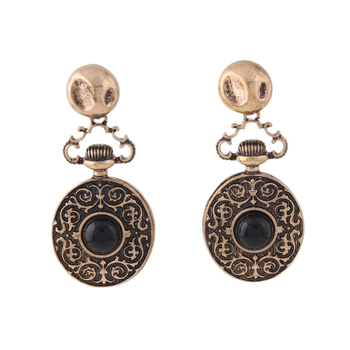 Cercei - Circular, relief dublu față în stil de ceas de buzunar, inspirat de palat, știfturi din argint 925, placare electrochimică, materiale mixte