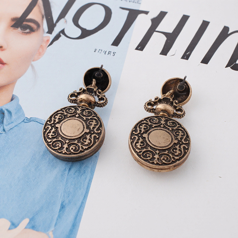 Cercei - Circular, relief dublu față în stil de ceas de buzunar, inspirat de palat, știfturi din argint 925, placare electrochimică, materiale mixte