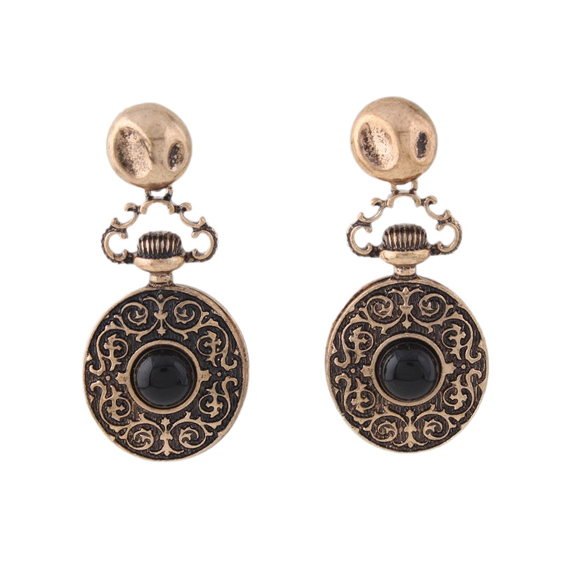 Cercei - Circular, relief dublu față în stil de ceas de buzunar, inspirat de palat, știfturi din argint 925, placare electrochimică, materiale mixte