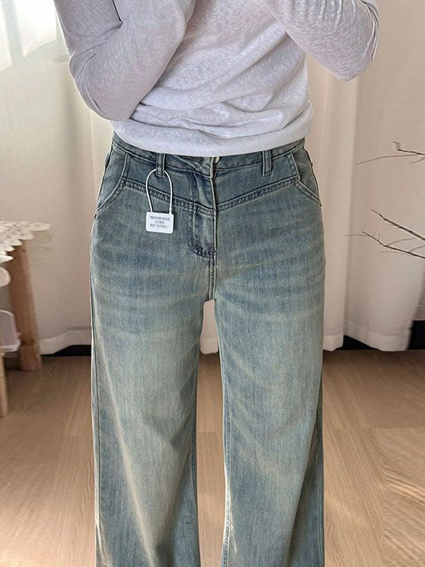Ženske hlače od jeansa, široke krojeve, visokim strukom, drapirani ležerni ravni kroj, denim, pamuk-poliester mješavina, casual stil, ljeto 2025