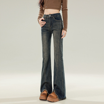 Sieviešu džinsi no denima - augsts viduklis, brīvs piegriezums ar viegli platāku kāju, brūšēts denims, 50–70% kokvilnas, Pavasaris 2025